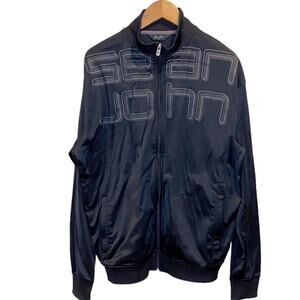 Sean John Men‎ Black Zip Up Track Jacket Long Sleeve Polyester Size XL